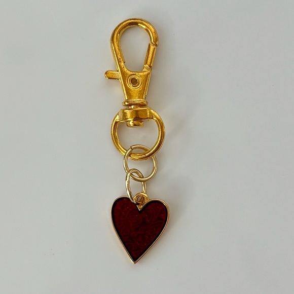 Valentine Heart Bag Charm Keychain - Gold and Red - Picture 3 of 4